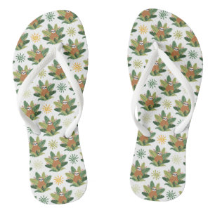 Tropical Sloth Pattern Flip Flops