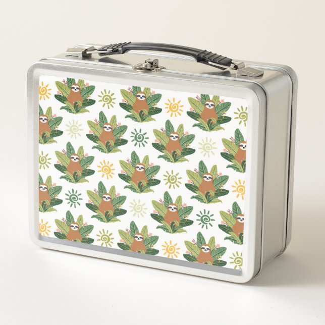 Tropical Sloth Pattern Metal Lunch Box (Front)