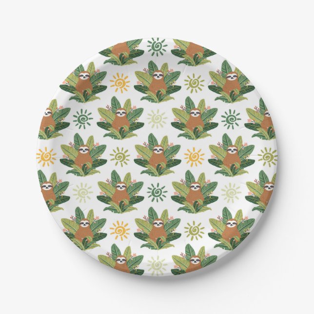 Tropical Sloth Pattern Paper Plates (Front)