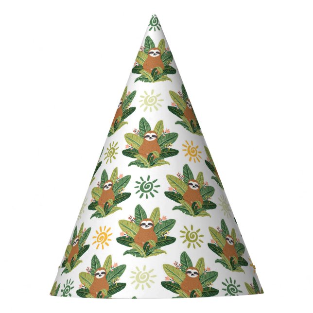 Tropical Sloth Pattern Party Hat (Front)