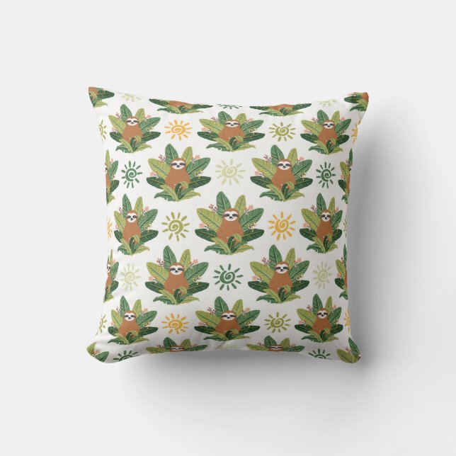 Tropical Sloth Pattern Throw Pillow (Front)