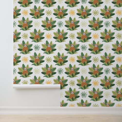 Tropical Sloth Pattern Wallpaper