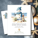 Tropical Snowman Christmas Moving Announcement  Postcard<br><div class="desc">This festive tropical Christmas moving announcement card features a cute snowman on the beach. The card is perfect for sending to friends and family during the holiday season to let them know about your new address while also incorporating your love of the tropics. The overall design is festive and unique,...</div>