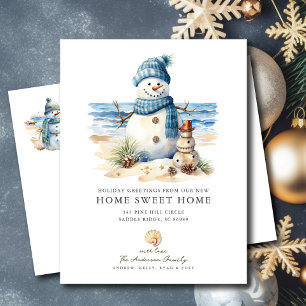 Tropical Snowman Christmas Moving Announcement  Postcard