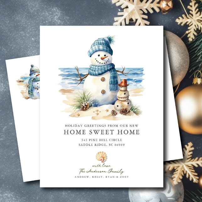 Tropical Snowman Christmas Moving Announcement  Postcard (Creator Uploaded)