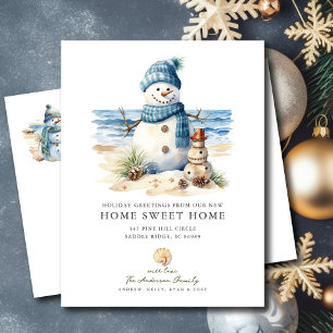Tropical Snowman Christmas Moving Announcement  Postcard