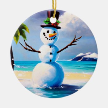 Tropical Snowman Christmas Ornament by YellowSnail at Zazzle