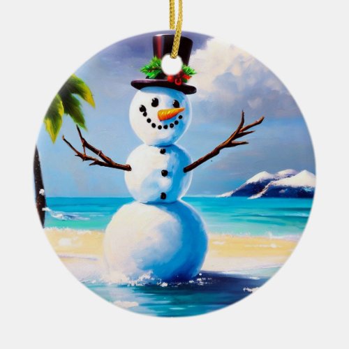 Tropical Snowman Christmas Ornament