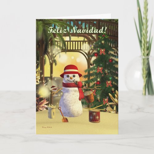 Tropical Snowman Feliz Navidad Holiday Card