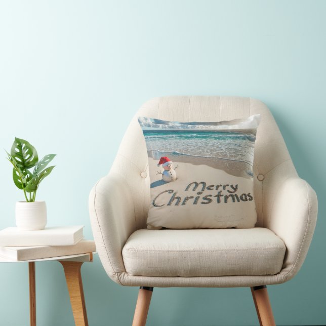Tropical Snowman On a Beach Throw Pillow (Chair)