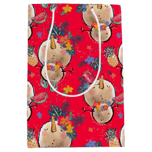 Tropical Snowman Red Christmas Bag