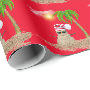tropical snowman with palm tree wrapping paper