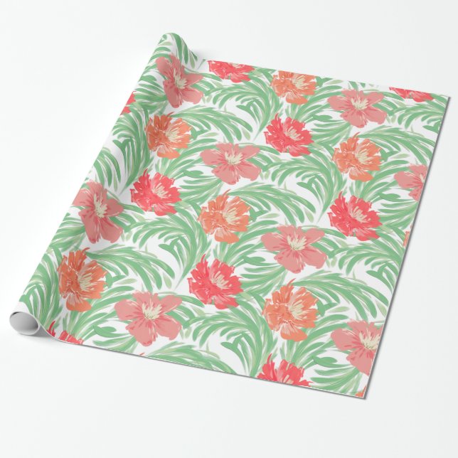 Tropical Soiree Watercolor Botanical Pattern Wrapping Paper (Unrolled)