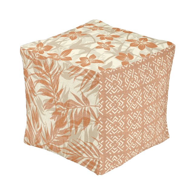 Tropical Spa Coordinates- Hawaiian Bark Cloth Pouf (Angled Front)