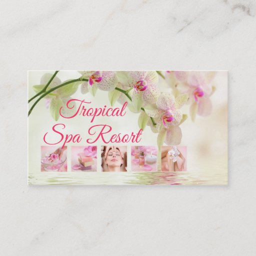 Customizable Tropical Spa Resort Creamy Business Card