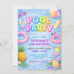 Tropical Sparkle Fun Pool  Party Birthday Invitation