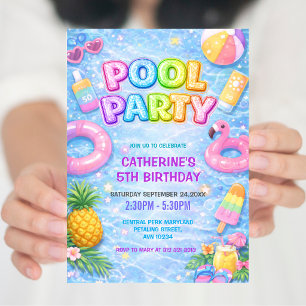 Tropical Sparkle Fun Pool Party Birthday Invitation