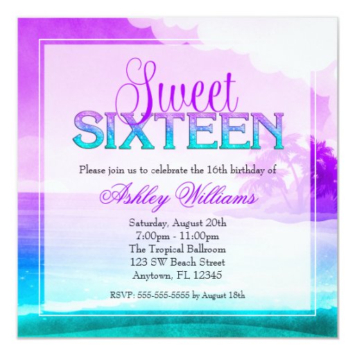 Aqua Sweet 16 Invitations 2