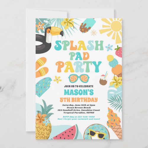  Tropical Splash Pad Summer Birthday Party Invitation