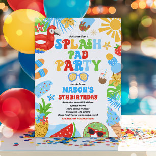  Tropical Splash Pad Summer Birthday Party Invitation