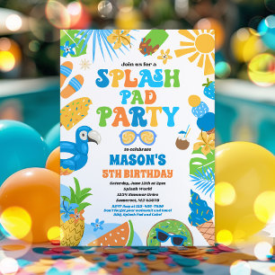  Tropical Splash Pad Summer Birthday Party Invitation