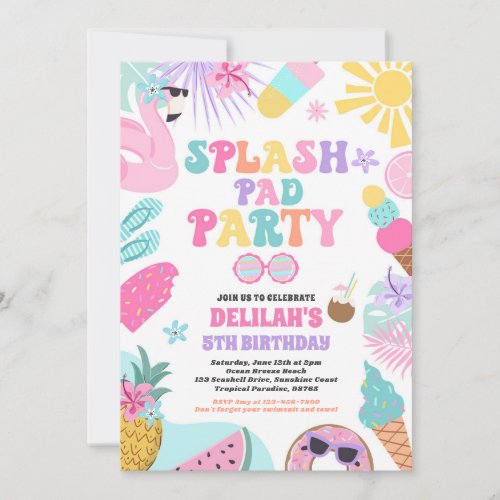  Tropical Splash Pad Summer Birthday Party Invitation