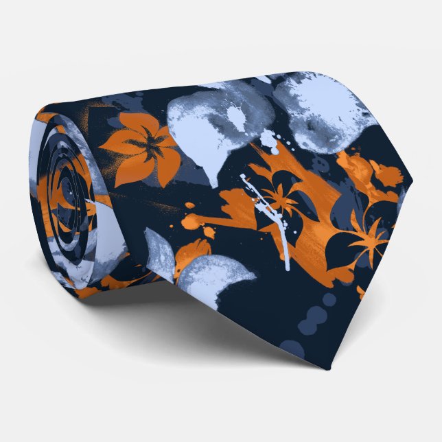 Tropical Splat Handpainted Hawaiian 2-sided Print Neck Tie (Rolled)