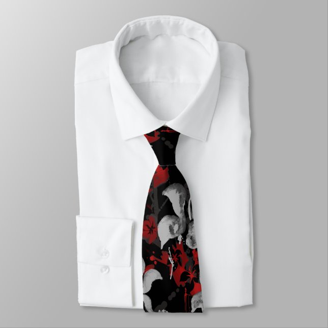 Tropical Splat Handpainted Hawaiian 2-sided Print Tie (Tied)