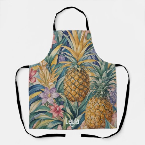 Tropical Splendor Colorful Pineapple Apron