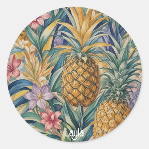 Tropical Splendor Colorful Pineapple Classic Round Sticker