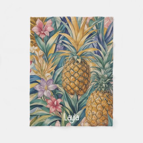 Tropical Splendor Colorful Pineapple Fleece Blanket