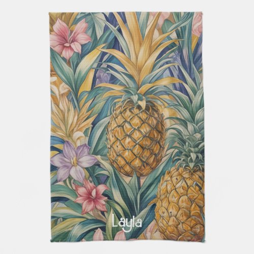 Tropical Splendor Colorful Pineapple Kitchen Towel