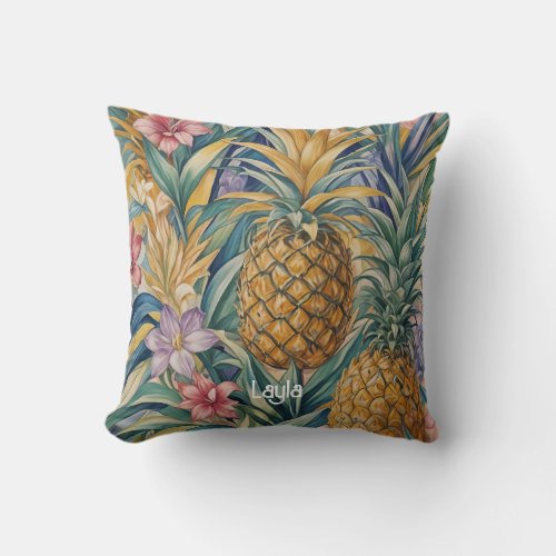 Tropical Splendor Colorful Pineapple Throw Pillow