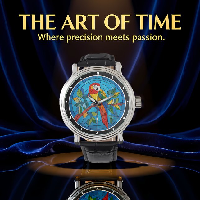 Tropical Splendor" - Stained Glass Parrot Wall Watch (Creator Uploaded)