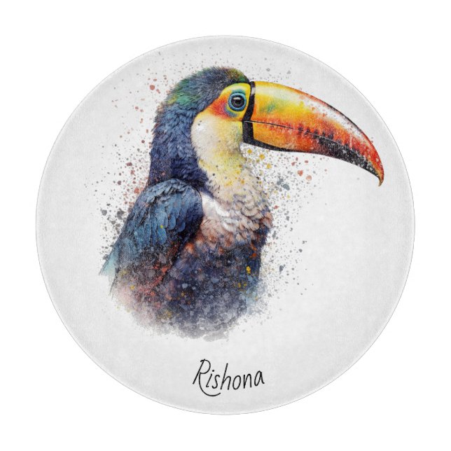 Tropical Splendor Toucan, custom Cutting Board (Front)