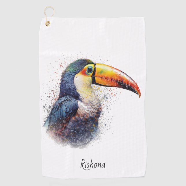 Tropical Splendor Toucan, custom Golf Towel (Front)