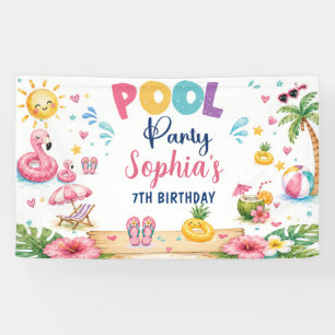 Tropical Splish Splash Pool Party Birthday Banner