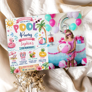 Tropical Splish Splash Pool Party Birthday  Invita Invitation