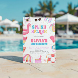 Tropical Splish Splash Pool Party Birthday Invitation