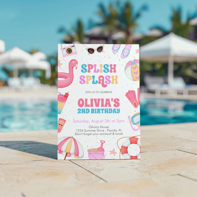 Tropical Splish Splash Pool Party Birthday Invitation (Creator Uploaded)