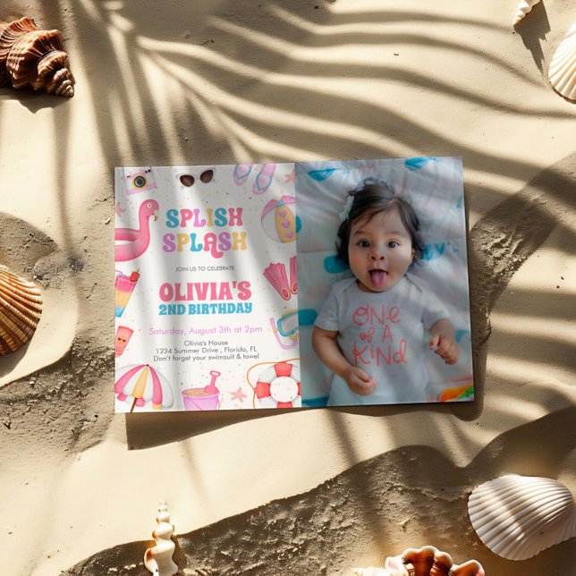 Tropical Splish Splash Pool Party Birthday Photo Invitation (Creator Uploaded)