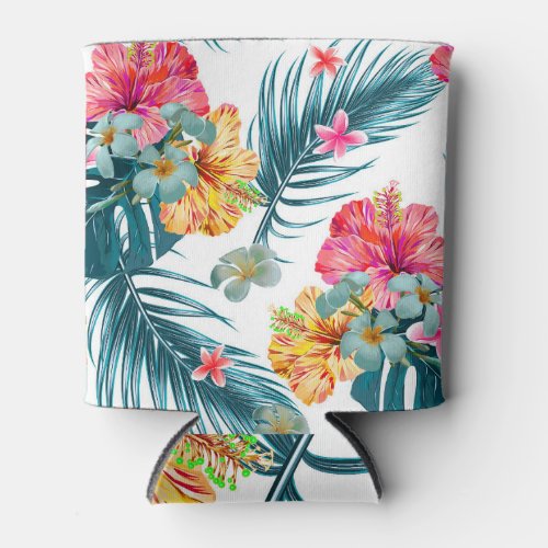 Tropical Spring Bloom Exotic Floral Wallpaper Can Cooler