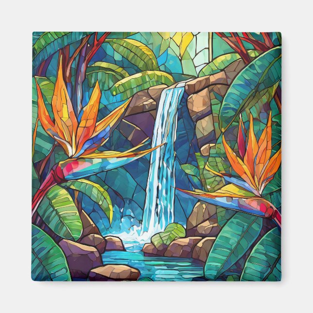 Tropical stained glass art magnet (Front)