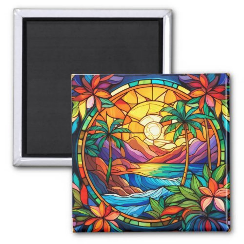 Tropical stained glass art magnet