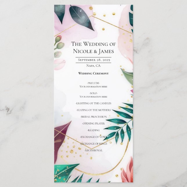 Tropical Stardust Garden Floral Paradise Wedding  Menu (Front)