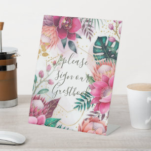 Tropical Stardust Garden Floral Paradise Wedding Pedestal Sign