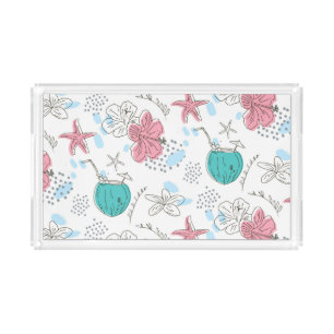 Tropical Starfish and Coconut Cocktails Pattern Acrylic Tray