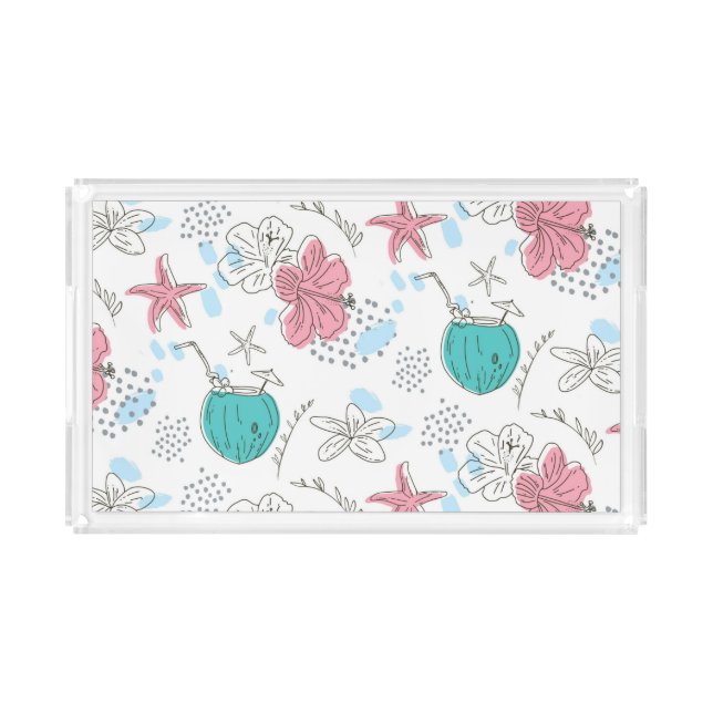 Tropical Starfish and Coconut Cocktails Pattern Acrylic Tray (Front)