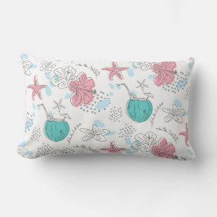 Tropical Starfish and Coconut Cocktails Pattern Lumbar Pillow