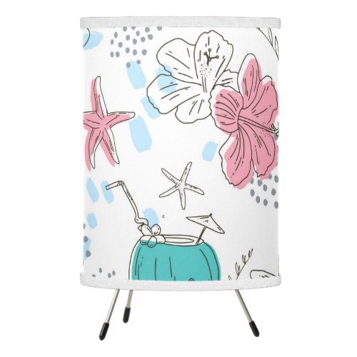 Tropical Starfish and Coconut Cocktails Pattern Tripod Lamp